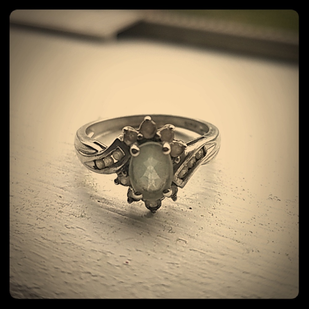 Sterling silver blue topaz and cz ring - Picture 1 of 4